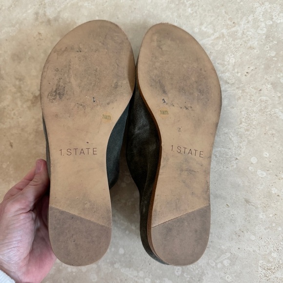 1 State Cassidee Olive Green Suede Leather Open Toe Slip On Flats Women Sz 7.5 M - Picture 10 of 13